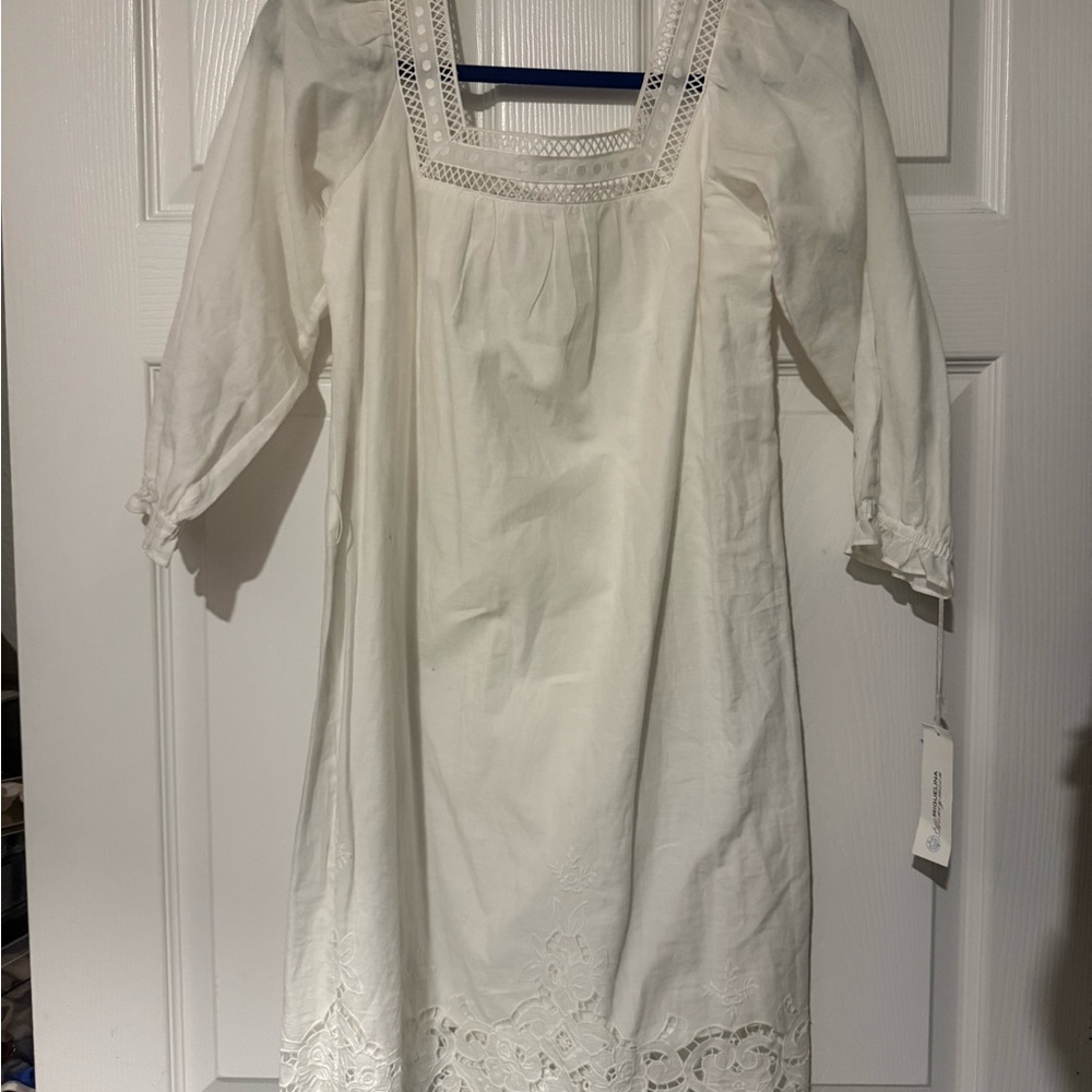 NWT size 2 100% Miguelina honeymoon square neck dress eyelet, lace, embroidery